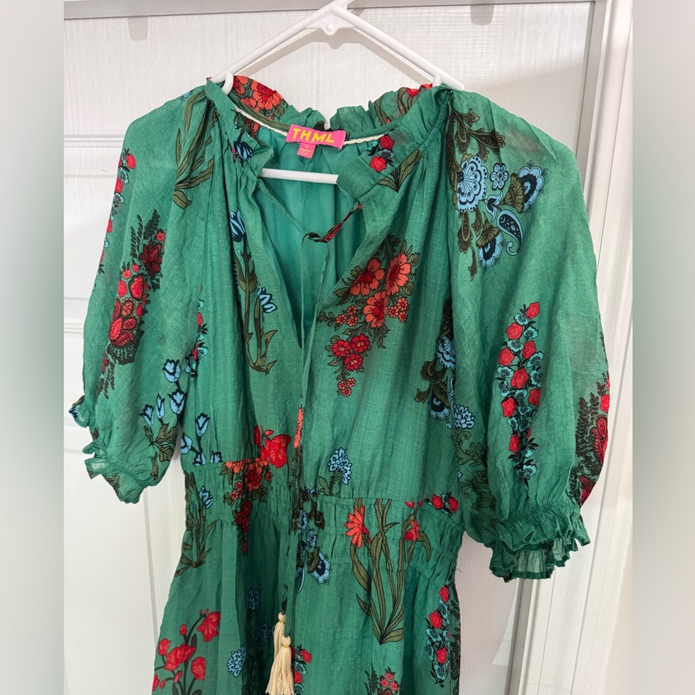 THML Green Floral Midi Dress with Red & Blue Accents - Picture 3 of 8